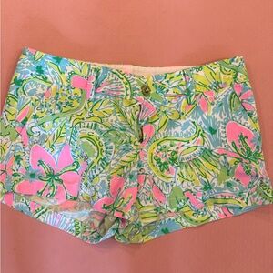 Lilly Pulitzer Pink and Green Walsh Shorts Floral Design